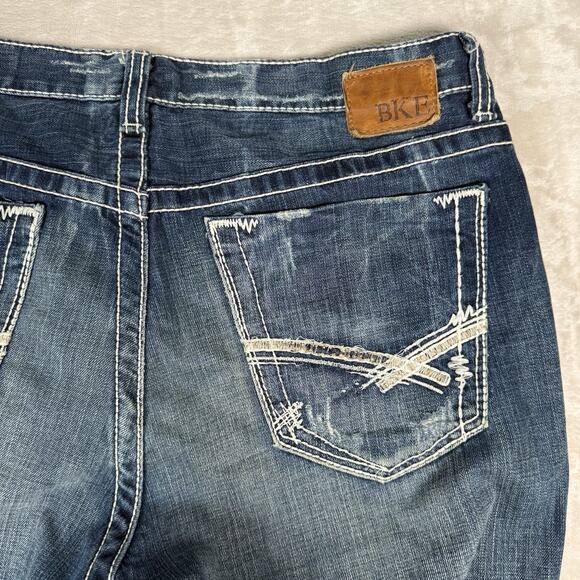 BKE Jean Men 36x35 Blue Tyler Straight Buckle Stretch Denim Western Thick Stitch - Picture 3 of 9